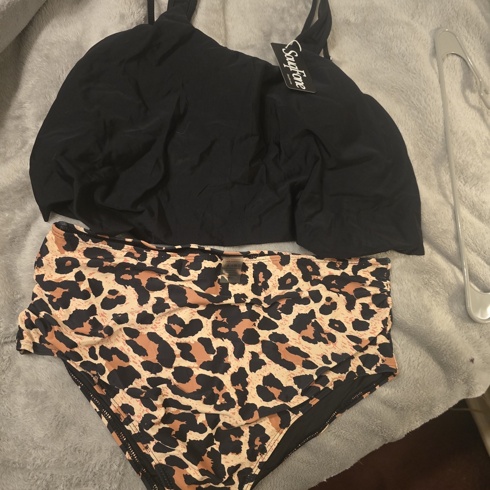 Black and Leopard Print Swimsuit